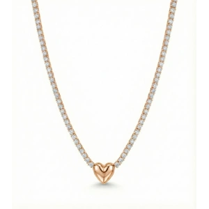 Kalp Suyolu Taşlı Gümüş Kolye - Rose