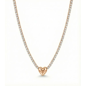 Kalp Suyolu Taşlı Gümüş Kolye - Rose