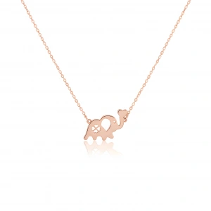 Kalpli Fil Gümüş Kolye - Rose