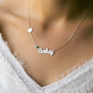 Kalpli İsim Gümüş Kolye - Altın