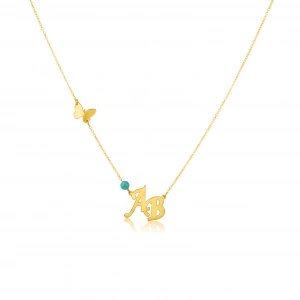 Kelebekli Çapraz Harf Kolye - Altın