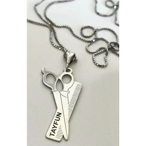 Kuaför Tarak Makas Gümüş Kolye