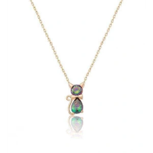 Mistik Topazlı Trend Gümüş Kedi Kolye - Rose