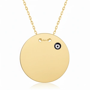 Nazar Boncuklu Plaka Gümüş Kolye - Altın