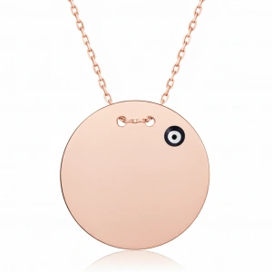 Nazar Boncuklu Plaka Gümüş Kolye - Rose