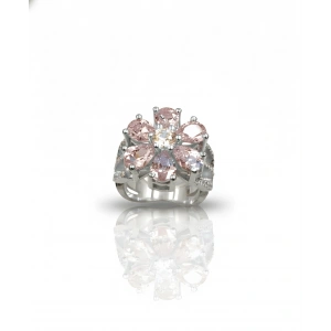 Pembe Taşlı Sevgi Çiçeği Gümüş Yüzük - Gümüş