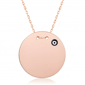 Nazar Boncuklu Plaka Gümüş Kolye - Rose