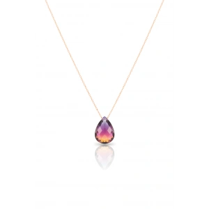 Renkli His Taşı Gümüş Kolye 925 Ayar - Rose