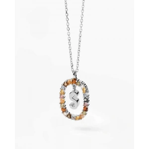 Renkli Taşlı Gümüş Harf Kolye - Gümüş