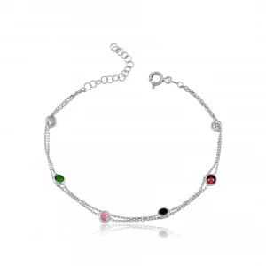 Renkli Tutkular İkili Gümüş Bileklik - Gümüş