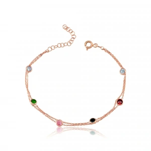 Renkli Tutkular İkili Gümüş Bileklik - Rose