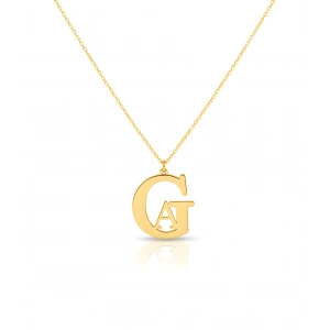 Tasarım İç İçe Harf Gümüş Kolye - Altın