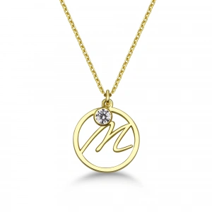 Taşlı Çember Harf Gümüş Kolye