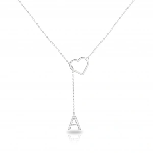 Taşlı Harf Kalp Gümüş Kolye - Gümüş