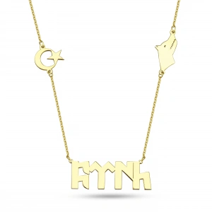 Türk Yazılı Gümüş Kolye - Altın