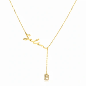 Yeni Taşlı Harf İsimli Gümüş Kolye - Altın