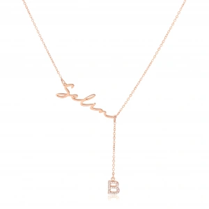 Yeni Taşlı Harf İsimli Gümüş Kolye - Rose