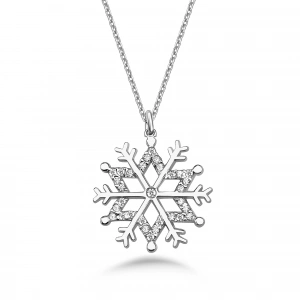 Işıltılı Taşlı Kar Tanesi Gümüş Kolye - Gümüş