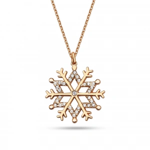 Işıltılı Taşlı Kar Tanesi Gümüş Kolye - Rose