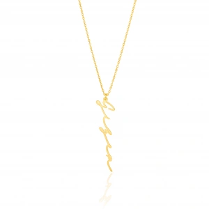 Yeni Trend Dikey Imza 925 Ayar Gümüş Kolye - Altın