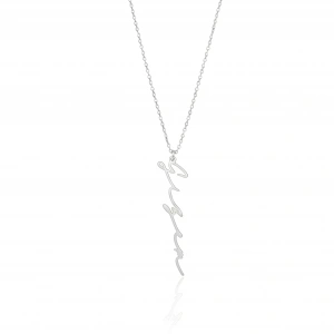 Yeni Trend Dikey Imza 925 Ayar Gümüş Kolye - Gümüş