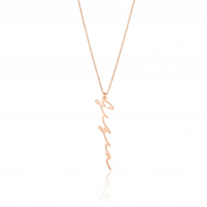 Yeni Trend Dikey Imza 925 Ayar Gümüş Kolye - Rose