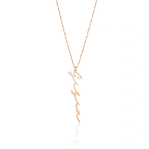 Yeni Trend Dikey Imza 925 Ayar Gümüş Kolye - Rose