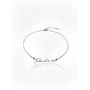 Yeni Trend Yatay İncili İsim Kolye - Gümüş