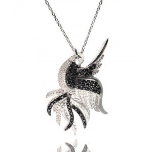 Zümrüdü Anka Kuşu Simurg Bayan Gümüş Kolye Büyük Boy - Gümüş