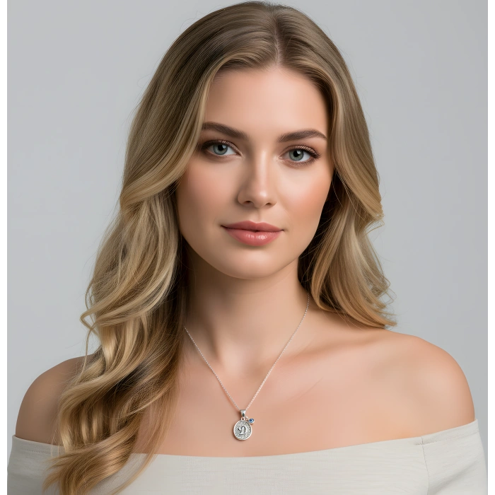 Desenli Oval Gümüş Harf Kolye - Rose