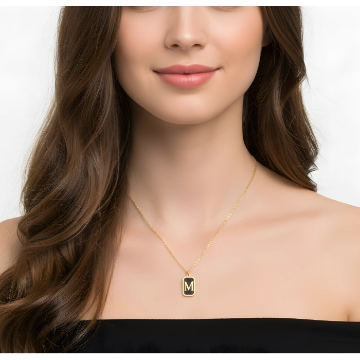 Gece Siyahı Parıltısı Harf Gümüş Kolye - Altın