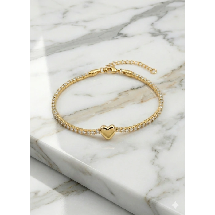 Kalp Suyolu Taşlı Gümüş Bileklik - Rose