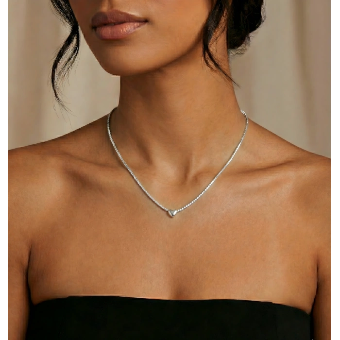 Kalp Suyolu Taşlı Gümüş Kolye - Rose