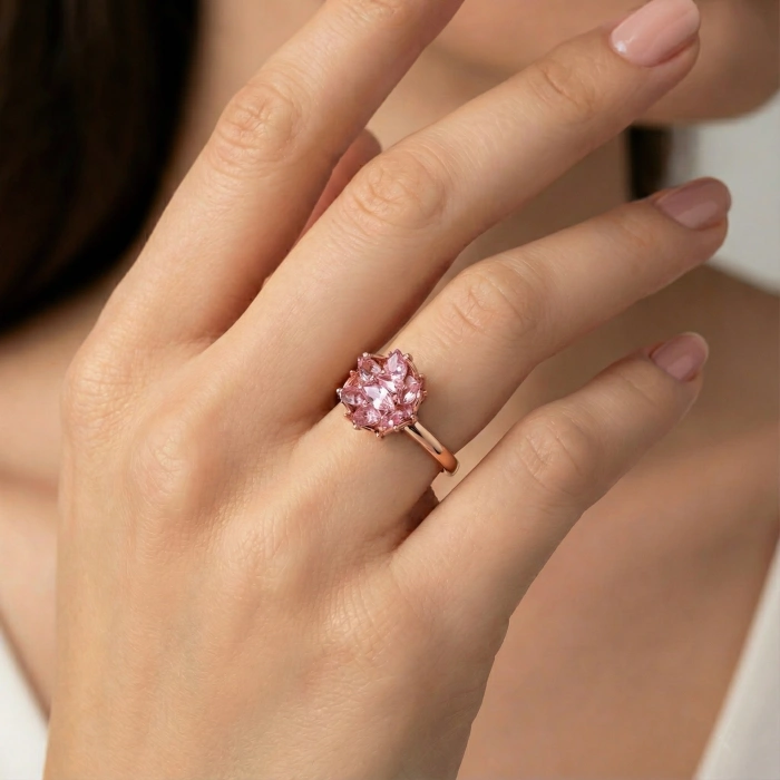 Lotus Çiçeği Gümüş Yüzük - Altın