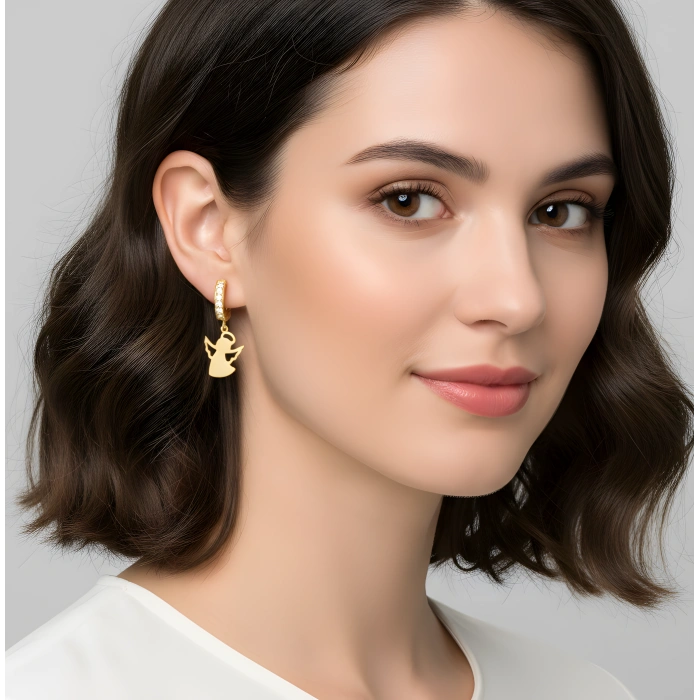 Melek Küpe Taşlı Sallantılı - Rose