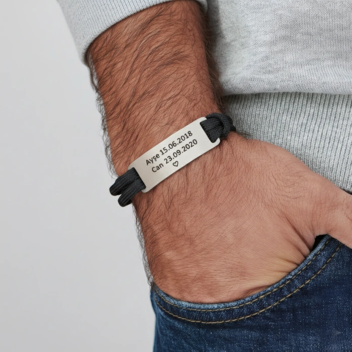 Plaka İsimli Gümüş İpli Bileklik - Rose