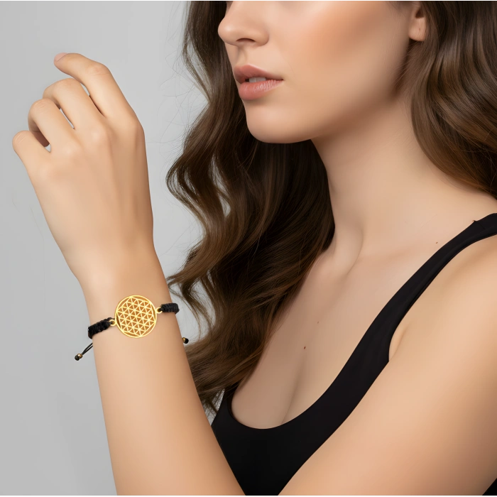 Yaşam Çiçeği Gümüş İpli Bileklik - Gümüş