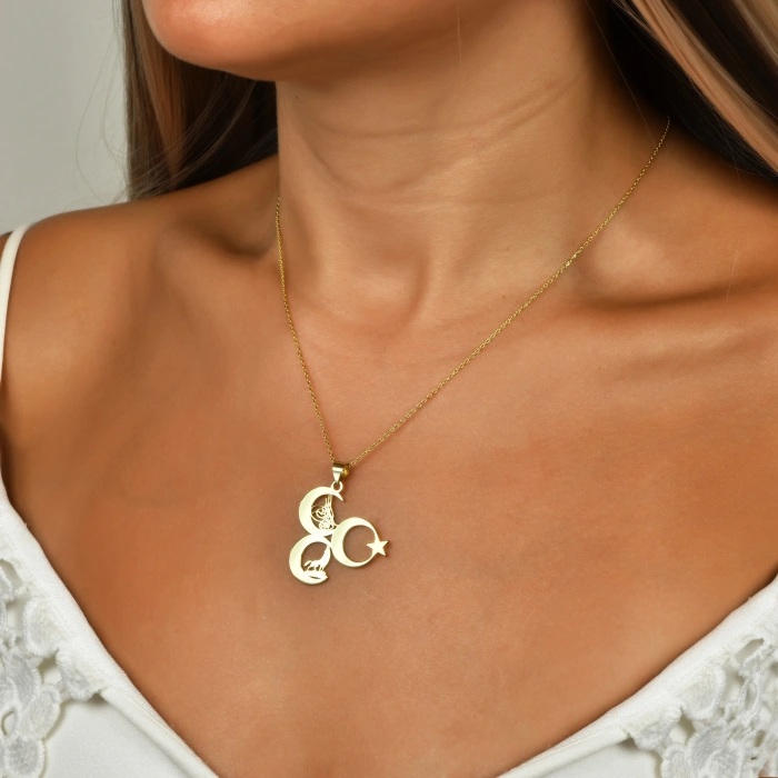 3 Hilal Tuğra Kurt Ayyıldız Kolye - Rose