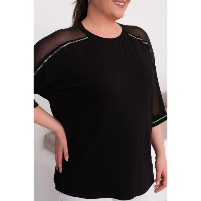 Kolları Şifon Detaylı Taş Baskılı Bluz