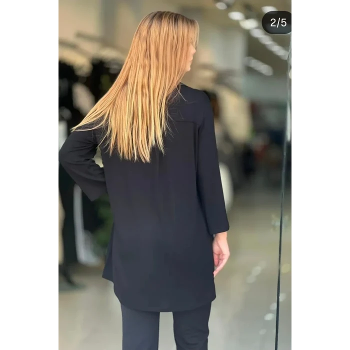 Yakası ve Eteği Suni Deri Tunik