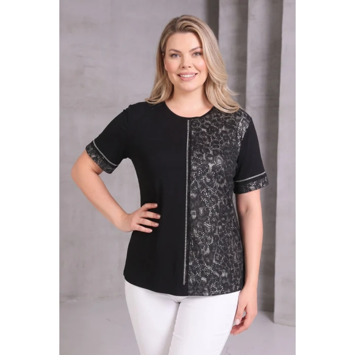 Leopar Desenli Taş Detaylı Bluz