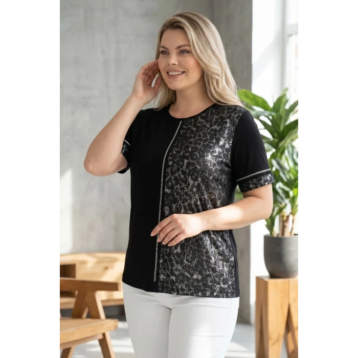 Leopar Desenli Taş Detaylı Bluz