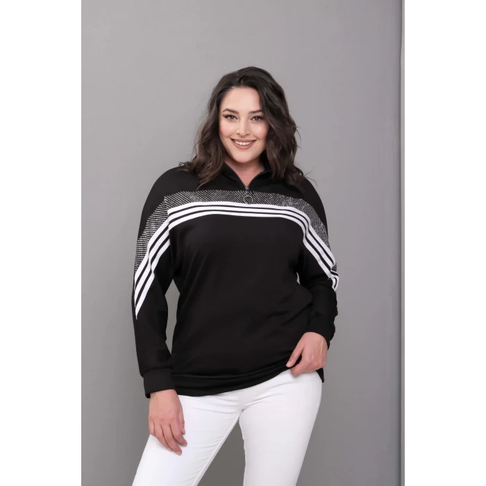 Çizgili Taş Baskılı Sweatshirt