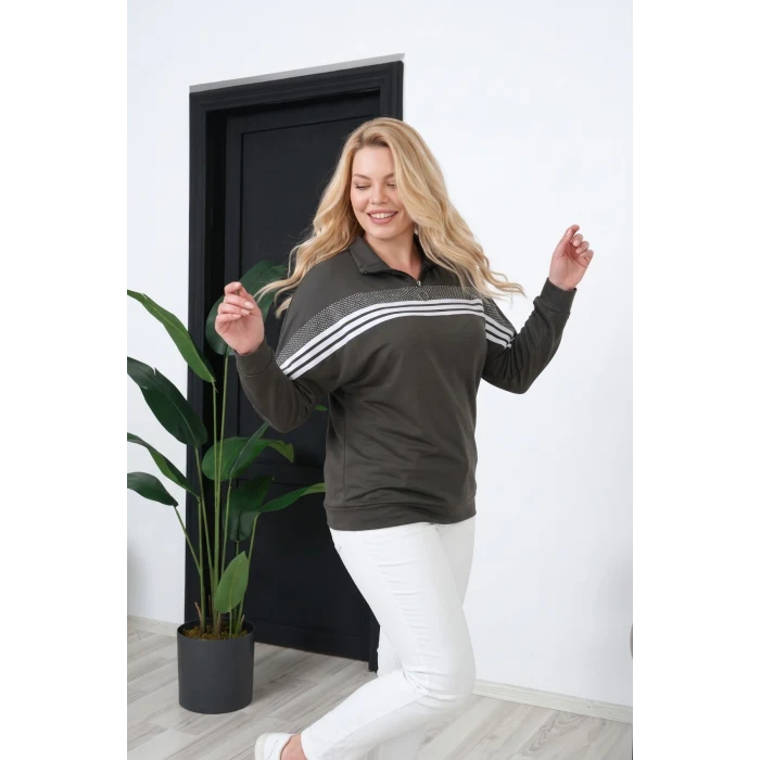 Çizgili Taş Baskılı Sweatshirt