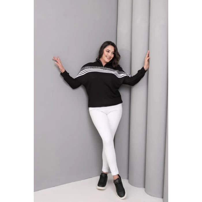 Çizgili Taş Baskılı Sweatshirt