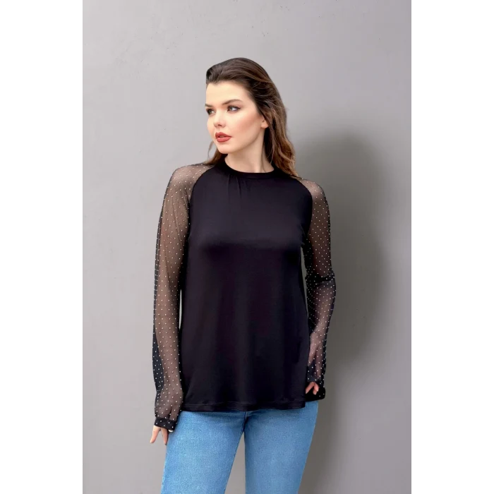 Kolları Tül Taşlı Bluz