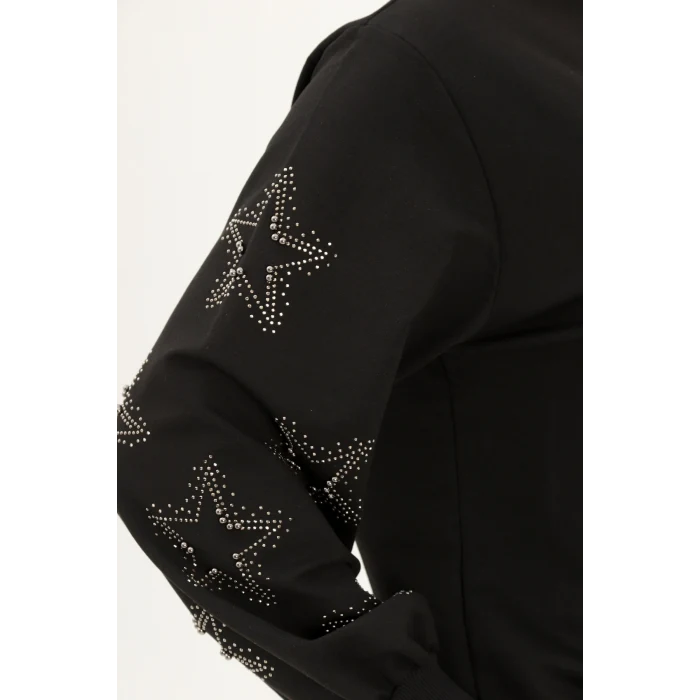 Kolları Yıldız Taş Baskılı Sweatshirt