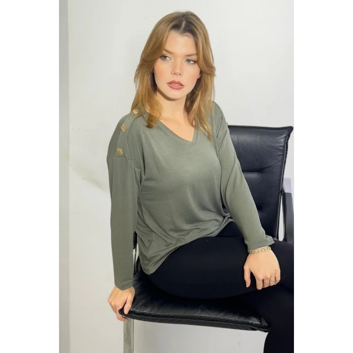 Omuz Düğme Detaylı Bluz