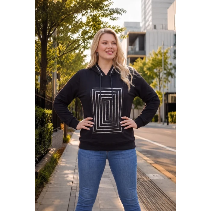 Önü Ve Kapüşonu Taşlı Sweatshirt