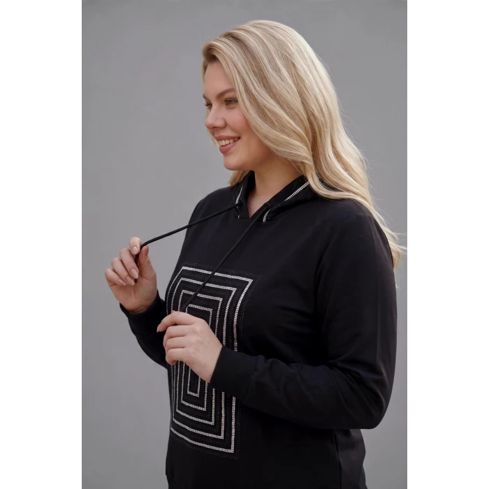 Önü Ve Kapüşonu Taşlı Sweatshirt